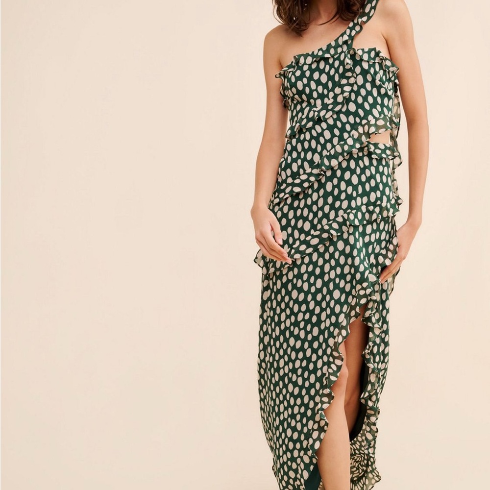 Anthropologie Green One-Shoulder Sundress with Slit
